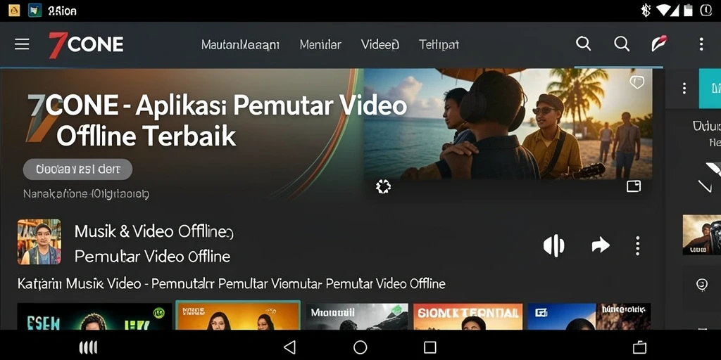 Tampilan antarmuka pengguna 7CONE untuk Pemutar Video Offline.