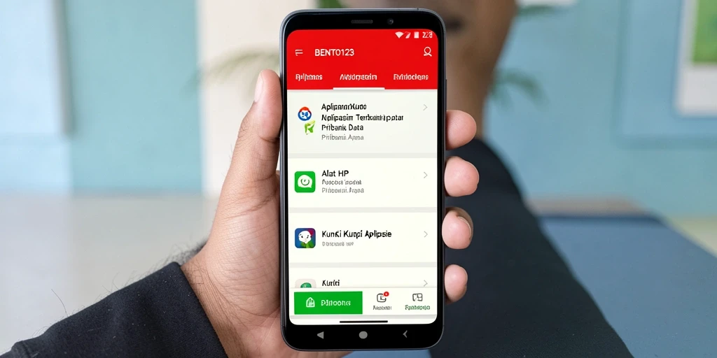 Screenshot antarmuka pengguna BENTO123 dengan fungsi Kunci Aplikasi.