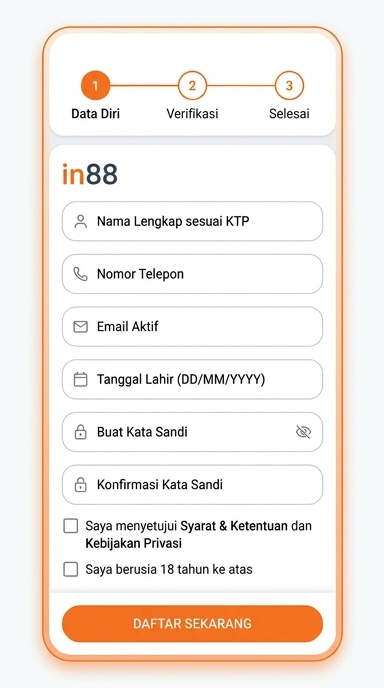 Tampilan halaman daftar in88