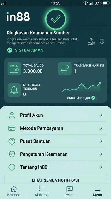 Tampilan kanal resmi in88